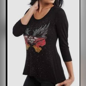 Harley-Davidson Women's Vinyl Wings Embellished Sheer Back Long Sleeve XL